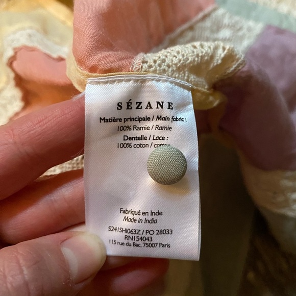 Sézane Striped Lace Ramie Blouse Spring 24 Fairy Whimsical 34 Cottagecore Dainty - Picture 6 of 7